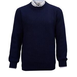 [3 Wise Men] Navy Blue Crew Neck 100% Wool Classic Long Sleeve Sweater Size XL